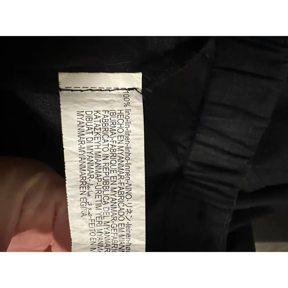 Zara 100% Linen Black high rise cropped pants with ties size large